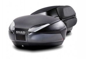 Top case SHAD SH48 Gri inchis with backrest, carbon cover and PREMIUM SMART lock